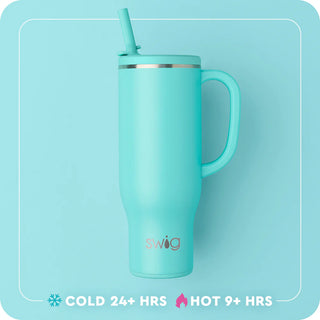 Matte turquoise 30oz vacuum insulated tumbler with ergonomic handle