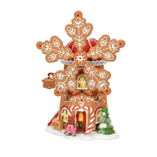 Department 56 gingerbread cookie mill windmill Christmas village piece with white icing details