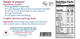 GingerKids Cookie Mix packaging label showing ingredients, nutrition facts, and preparation instructions.
