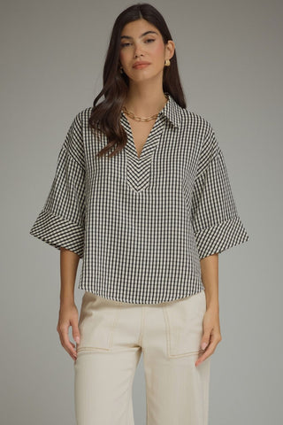 Gingham 3/4 Sleeve Blouse