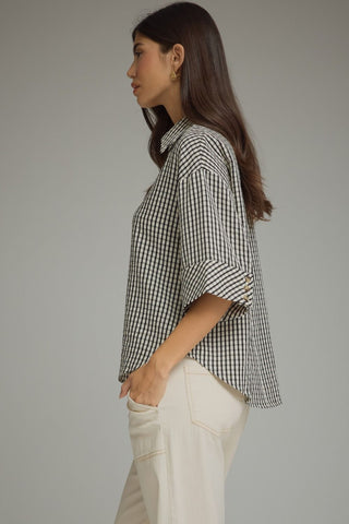 Gingham 3/4 Sleeve Blouse