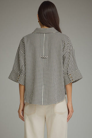 Gingham 3/4 Sleeve Blouse