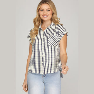 She + Sky Women's Tops Gingham Button Down Top