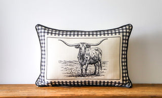 Gingham Longhorn Pillow