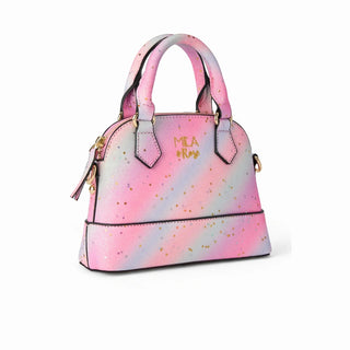 Rainbow gradient glitter kids purse with pink to blue ombre and multi-tonal gold stars
