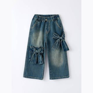 Rylee Faith Designs Kid's Bottoms 2 / Blue Girls Bow Stretch Jeans
