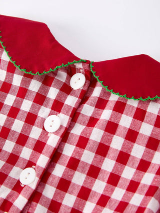 Girls Red Plaid Dress with Tree