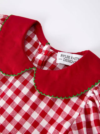 Girls Red Plaid Dress with Tree