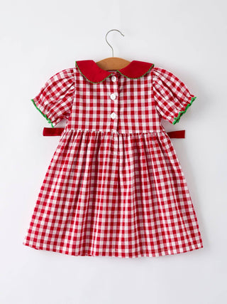 Girls Red Plaid Dress with Tree