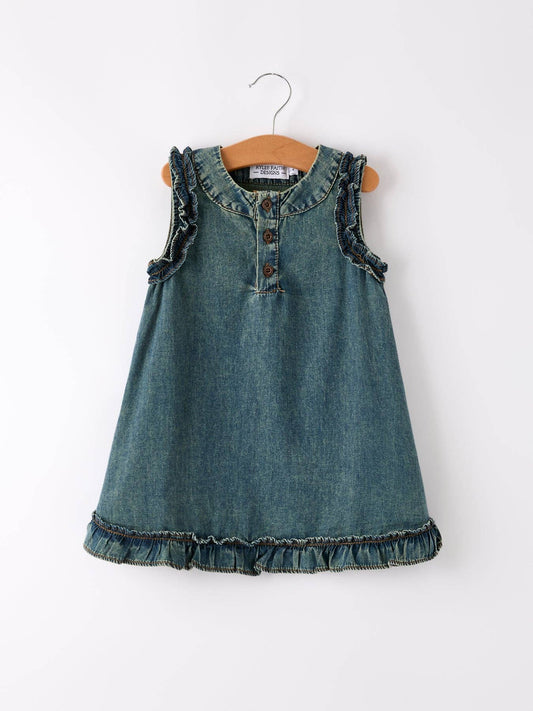Denim dress with ruffled details