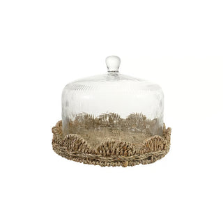 Glass Cloche with Woven Seagrass Base