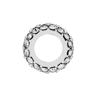 Silver glitter spacer bead with clear crystal rhinestone halo for charm bracelets