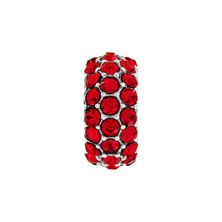 Red faceted crystal silver rectangular spacer bead close-up detail
