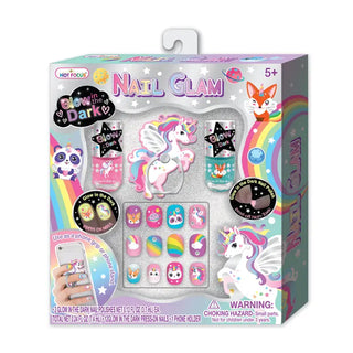 Hot Focus Nail Glam glow-in-the-dark nail polish set with unicorn press-on nails and phone grip
