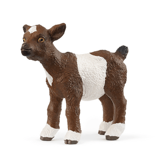 Schleich Goat Kid figurine in brown and white standing pose on white background