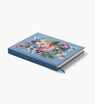 Rifle Paper Co. Gracie Embroidered Sketchbook with floral bouquet design on blue fabric cover