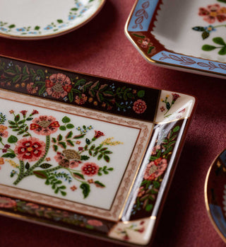 Close-up detail of Rifle Paper Co. Gracie Porcelain Catchall Tray with intricate floral pattern