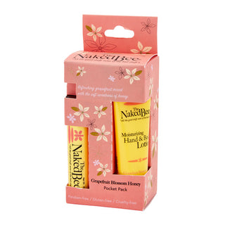 The Naked Bee Grapefruit Blossom Honey Pocket Pack with hand lotion and lip balm