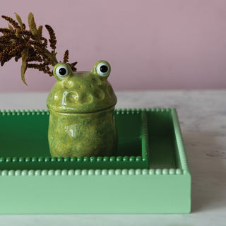 Green frog-shaped container on a matching green tray