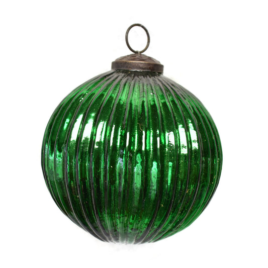 Green ribbed glass ornament