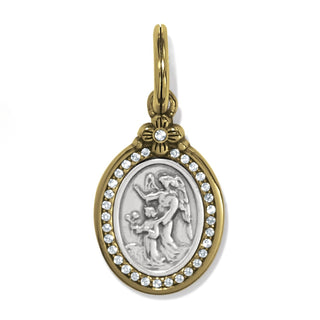 Two-tone Brighton Guardian Angel Charm showing angel relief detail and crystal bezel setting