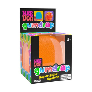 Schylling Nee Doh Gumdrop Super Solid Squish orange stress ball in retail packaging