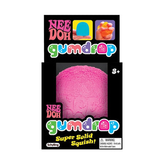 Pink NeeDoh Gumdrop squishy toy in black retail packaging with window