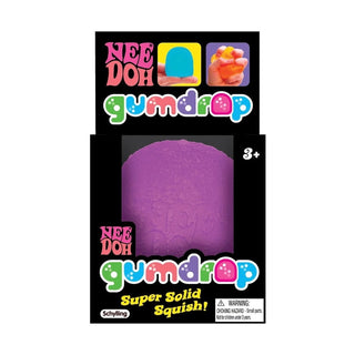 Purple NeeDoh Gumdrop squishy toy in black retail packaging with window