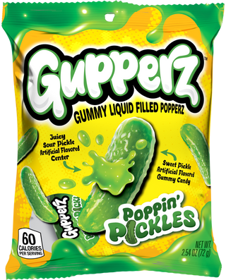Gupperz Poppin' Pickles green gummy liquid-filled candy bag, 2.54 oz