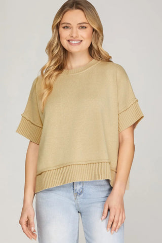 Half Sleeve Crew Neck Sweater
