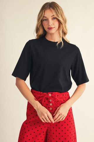 Jodifl black half sleeve crew neck sweater top, relaxed fit