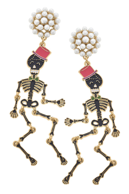 Halloween Enamel Skeleton earrings in Black and Pink