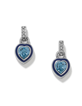 Brighton Halo Gemma Petite Heart Post Earrings with blue crystal and navy enamel border