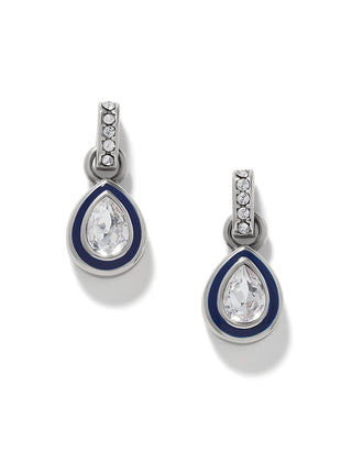Brighton Halo Gemma Petite Teardrop earrings with navy blue enamel border and clear crystal pendant