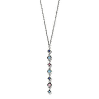 Brighton Halo Nova Drop Necklace in silver with multicolor blue and pink crystal pendants