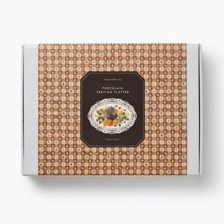 Rifle Paper Co. Harvest Porcelain Serving Platter in autumn gingham-patterned gift box
