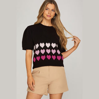 She + Sky Women's Tops Heart Puff Sleeve Sweater