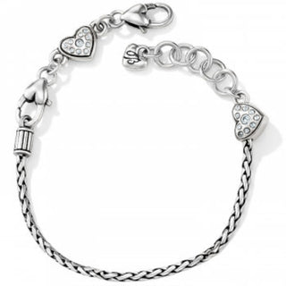 Brighton silver heart slide bracelet with crystal-studded heart charms and twisted chain