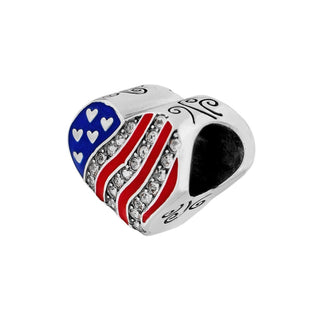 Brighton Hearts & Stripes patriotic bead with blue hearts, red stripes, and clear crystals