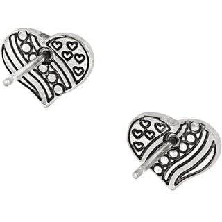 Brighton Hearts and Stripes Mini Post Earrings in silver with decorative heart and stripe patterns