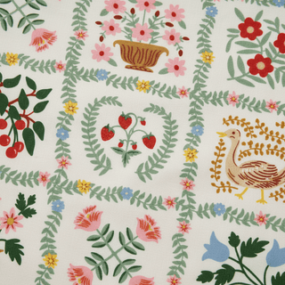 Close-up of Helena Tea Towel showing intricate floral and botanical illustrations