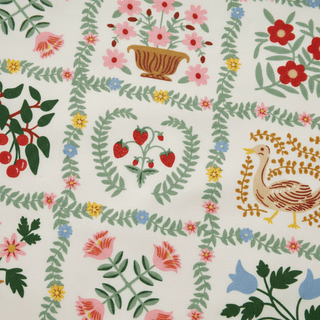 Close-up of Helena Tea Towel showing intricate floral and botanical illustrations