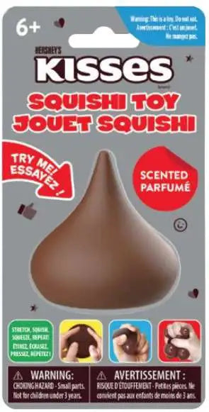 Hershey's Kisses scented squishi toy in brown chocolate-shaped packaging for ages 6+