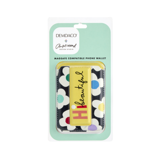 Hi Beautiful Yellow Mag Wallet by Ampersand Design Studio in retail packaging, featuring floral pattern