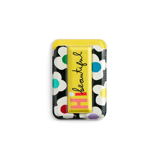 Hi Beautiful yellow MagSafe wallet with black floral pattern and colorful flower centers