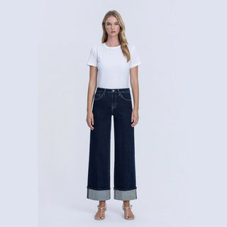 Vervet Women's Bottoms High Rise Cuffed Wide Leg Jeans