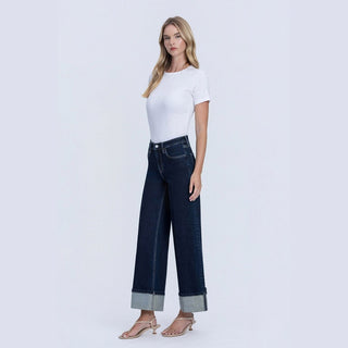 Vervet Women's Bottoms High Rise Cuffed Wide Leg Jeans