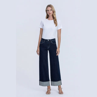 Vervet Women's Bottoms High Rise Cuffed Wide Leg Jeans
