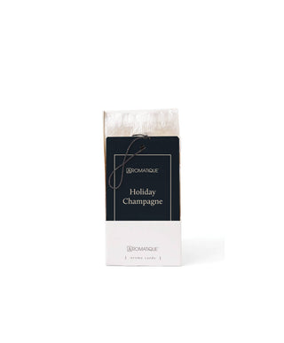 Aromatique Holiday Champagne Aroma Cards in white box with navy hang tag