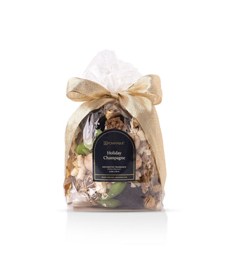 Aromatique Holiday Champagne decorative fragrance potpourri in clear bag with gold bow, 6oz